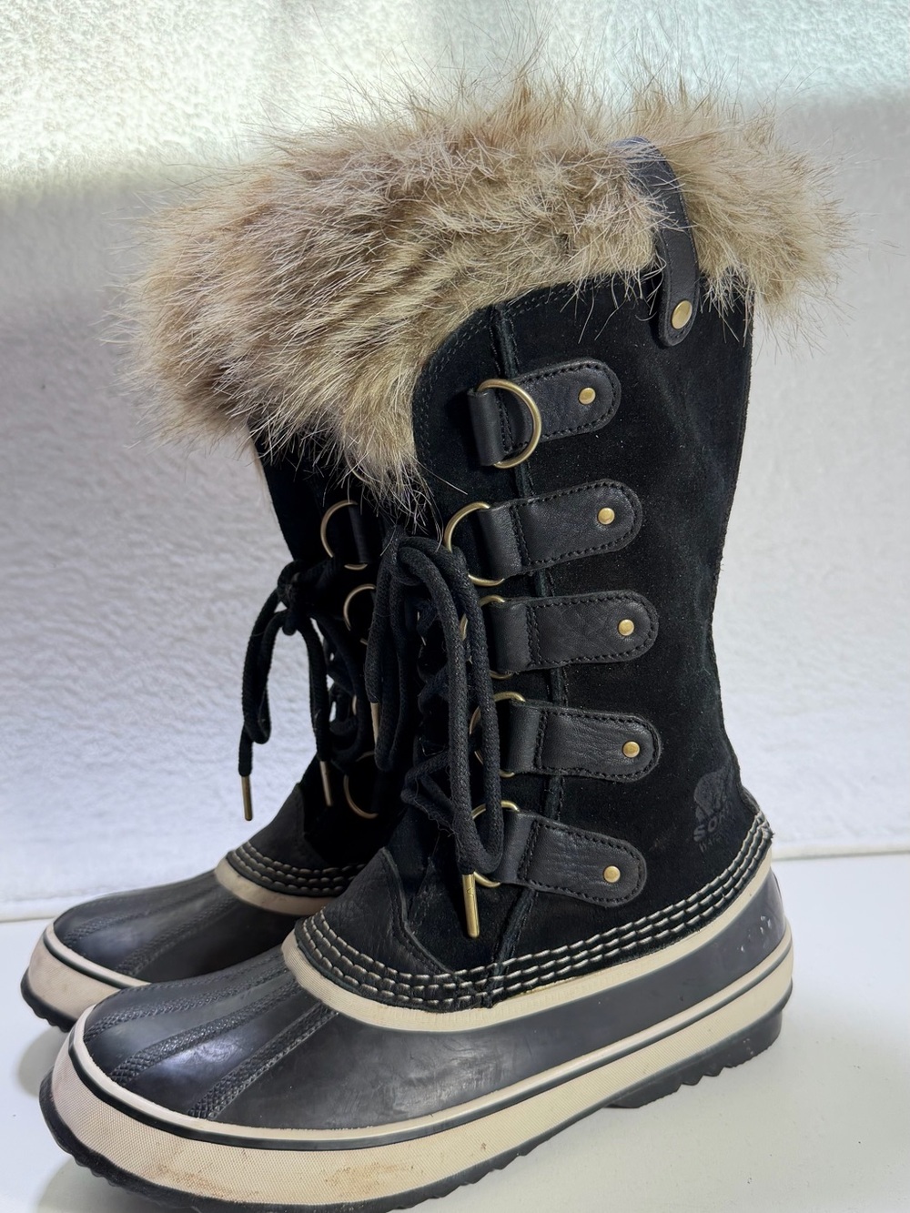 Sorel Joan of Arctic Waterproof Suede Snow Boots Black Womens Size 10 Winter